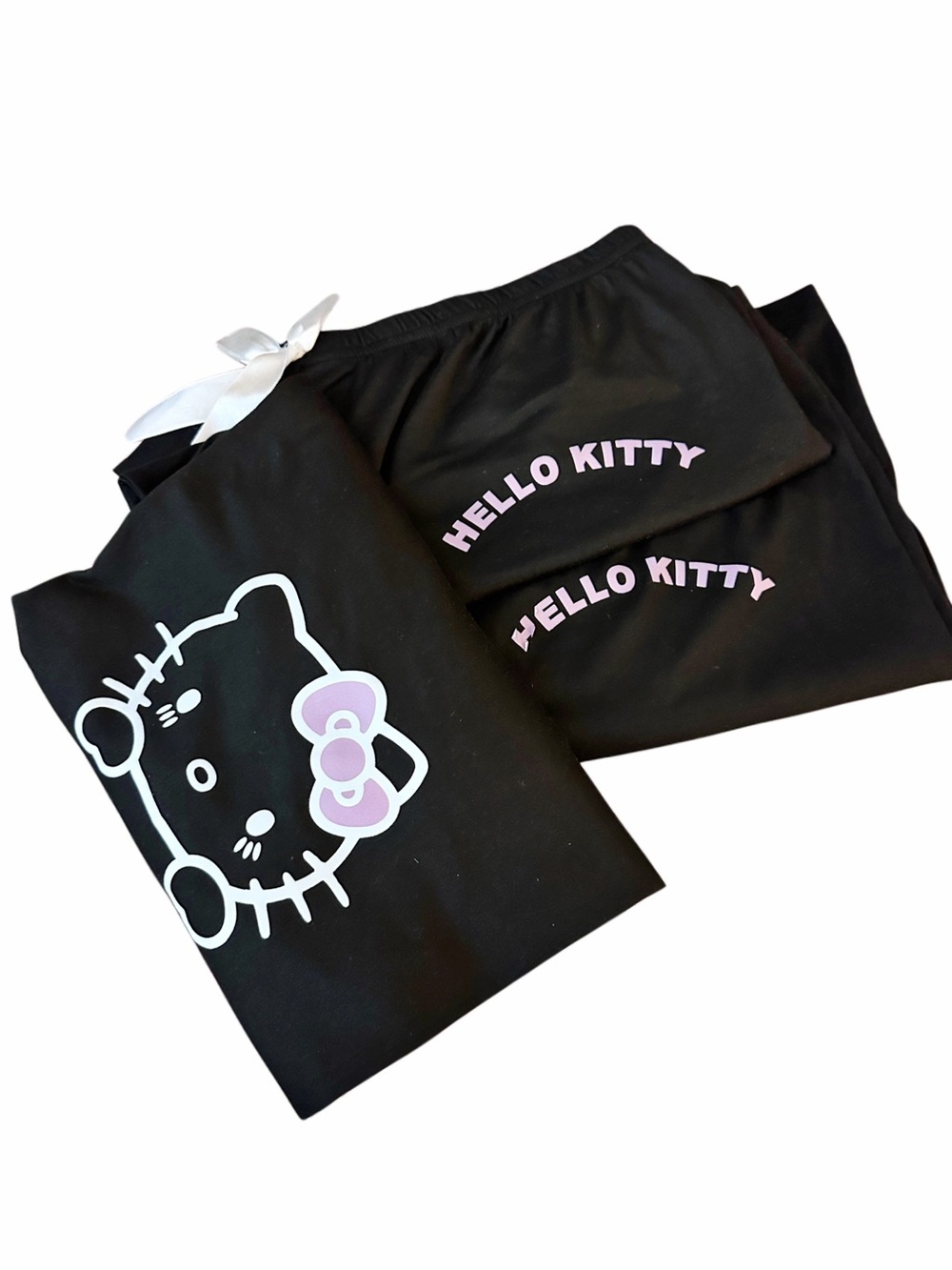 Hello Kitty 3-Piece Pajama Set XXL Black Lounge Sleepwear Shirt Shorts Pants